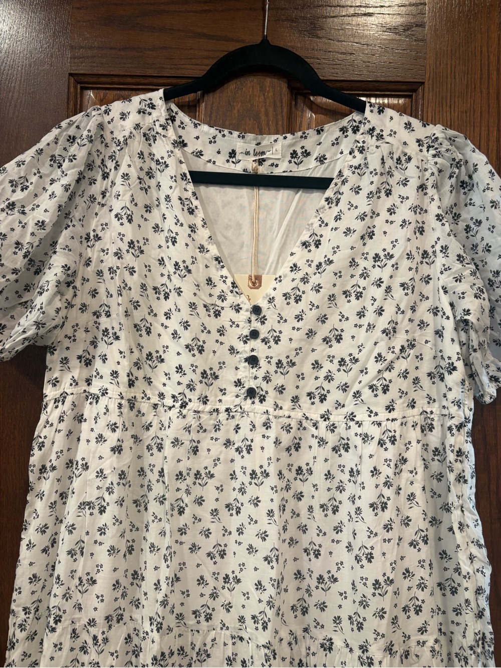 In Loom $78 NWT Ditsy Floral Puff Sleeve Tiered Maxi Dress Large Cottagecore - Picture 5 of 11